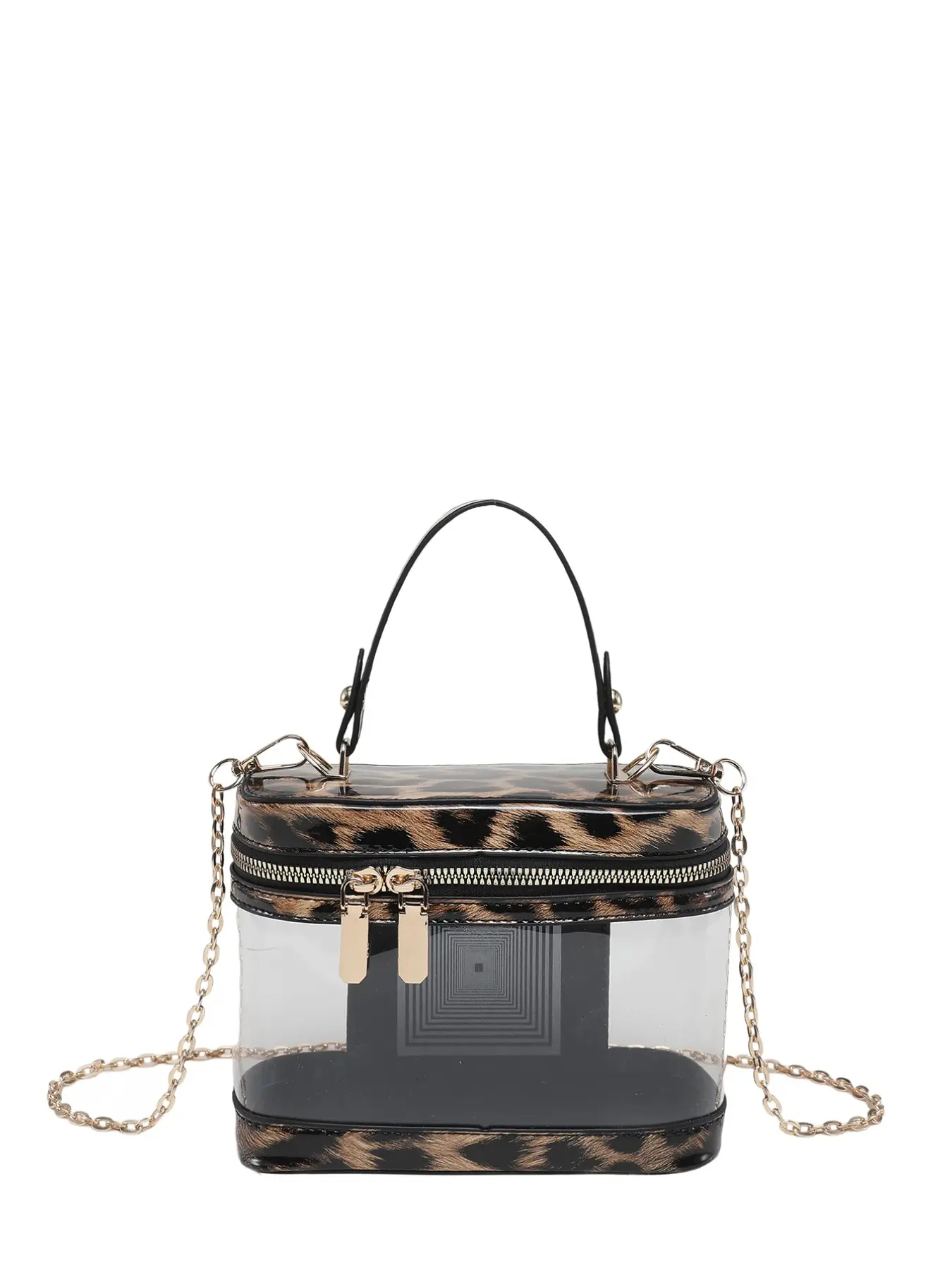 Transparent Box Bag, Luxury Metal Chain Handbag, Dual Zipper Compartment, Women's Party Evening Crossbody Bag, Stylish Small Backpack, Clear Crossbody Purses, Crossbody Shoulder Bag