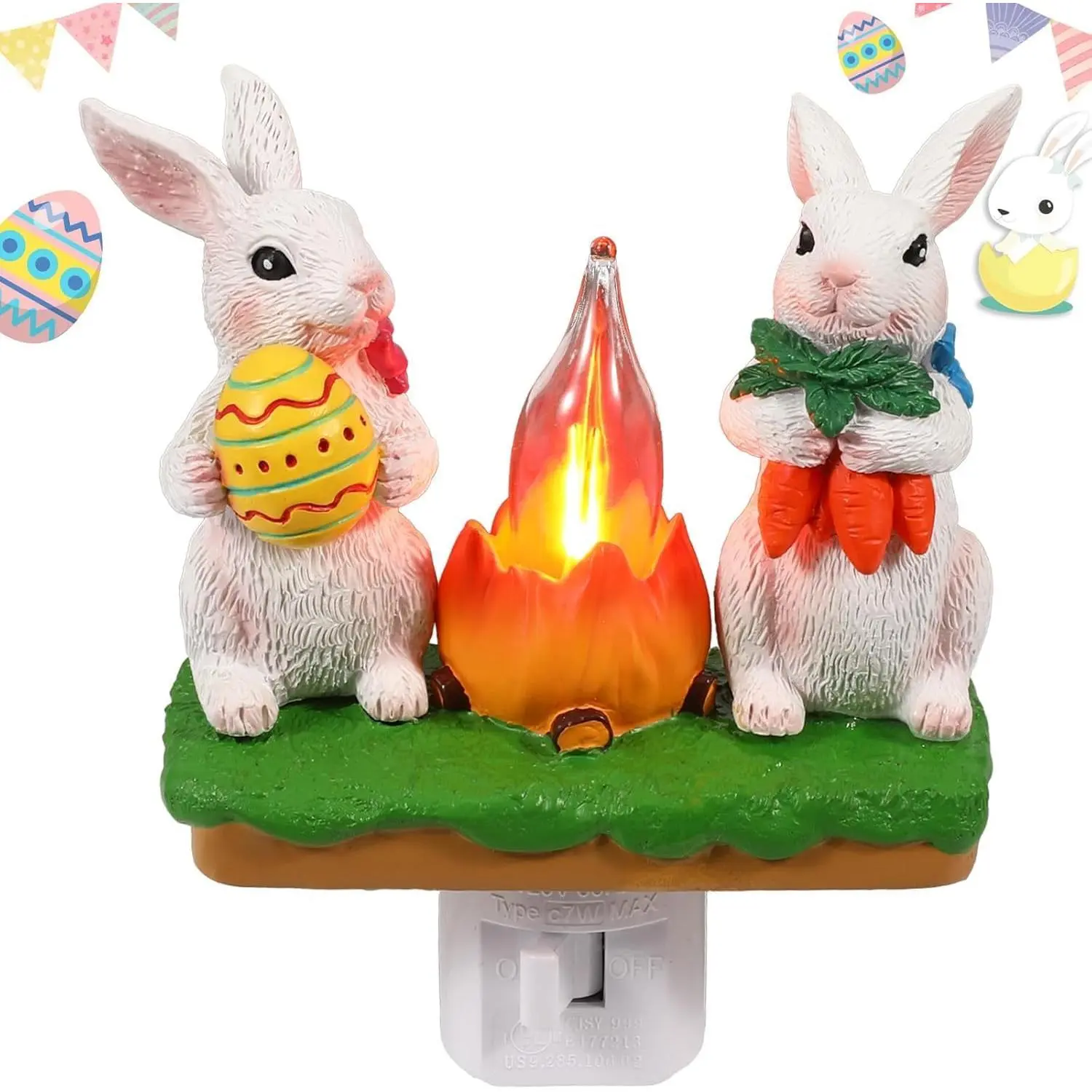 Easter Egg Bunny Campfire Flickering Night Light, Easter   Night Light Plug in, Bunnies Figurine Lamps, Easter Decorations Indoor