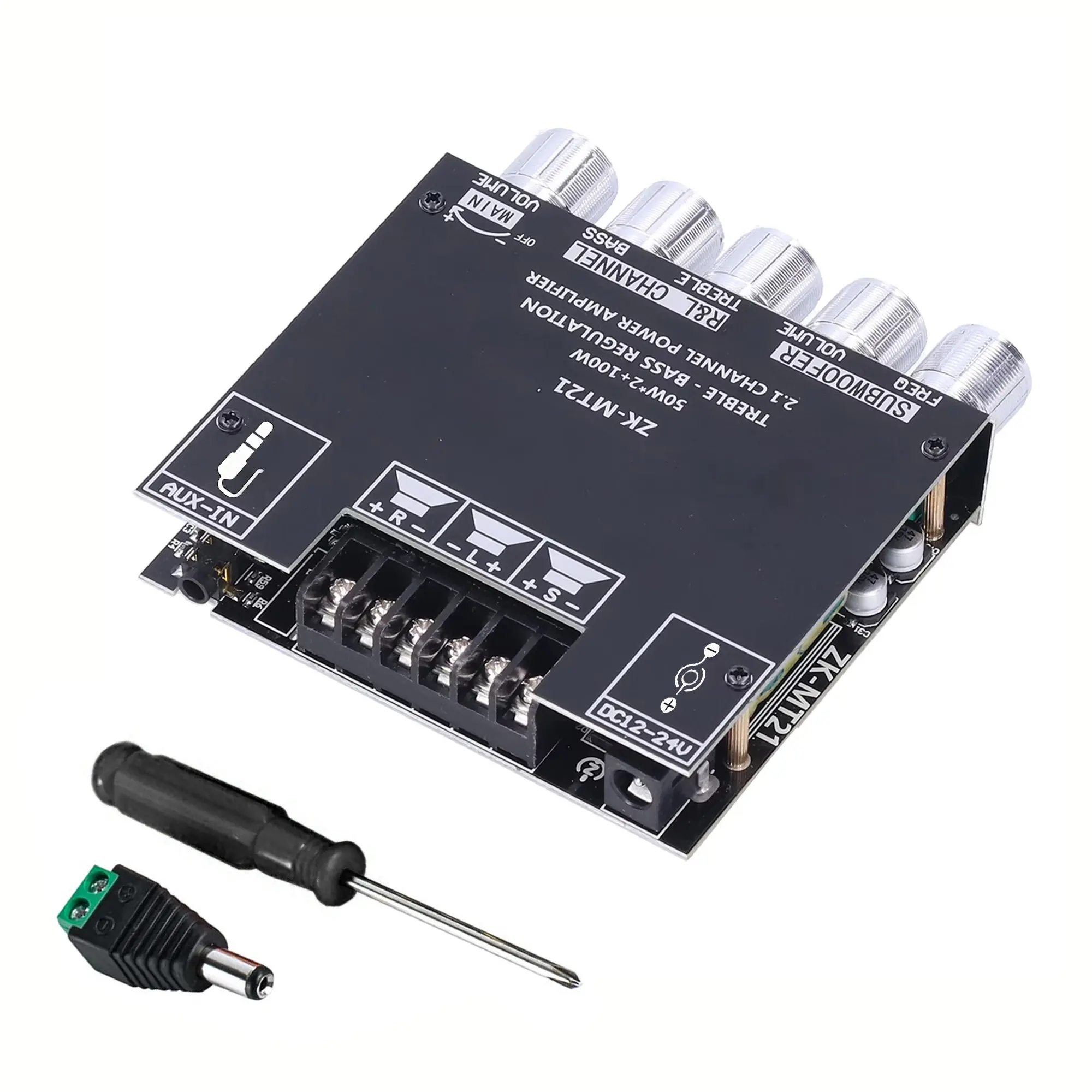 BT 5.0 AUX Dual Input Audio Amp Board 2.1 Channel Digital Power Amplifier Module Stereo Speaker High Low Tone Signal Amplifier for Home Theater Sound System Boost Converter Hardware