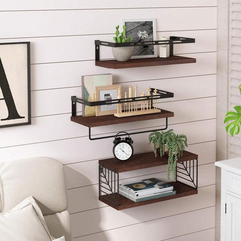3+1 Tier Wall Mounted Bathroom Shelves Over Toilet, Rustic Wood Floating Shelves With Metal Frame And Towel Bar For Bathroom, Kitchen, Bedroom, Living Room, Home Decor, Bathroom Decor, Bathroom Organizer Summer