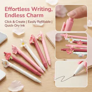 10-Pack Spring Cherry Blossom Push-Button Pens, Smooth Quick-Dry Large Ink Core, Cute Style Office Writing Ballpoint Pens