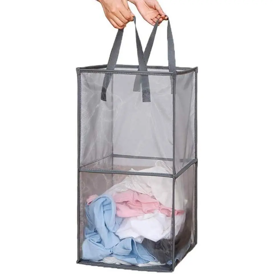 Foldable Mesh Laundry Basket Collapsible Breathable with Carry Handles Portable for Bathroom Bedroom Dormitory and Travel