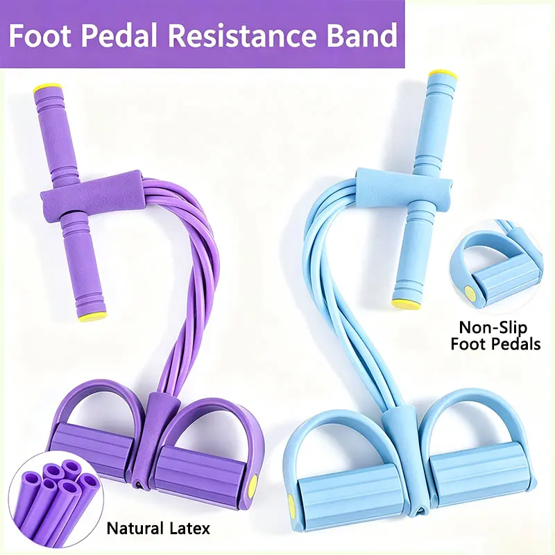 Non-Slip Pedal Abdominal Exerciser with Thick Natural Latex Tube, Portable Resistance Puller for Home Full Body Workout for Men & Women