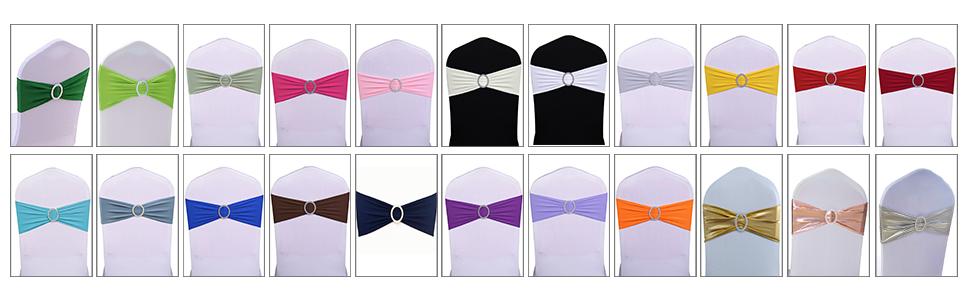 Wedding White Chair Sashes 100 Pack Spandex Chair Bands with Buckles Slider Chairs Bows for Birthday Bridal Shower Engagement Anniversary Christmas Event Decorations