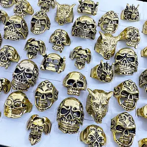25pcs Mixed Set Skull Design Rings, Vintage Gothic Fashion Jewelry for Halloween/Christmas/Valentine's Themed Events& Gifts