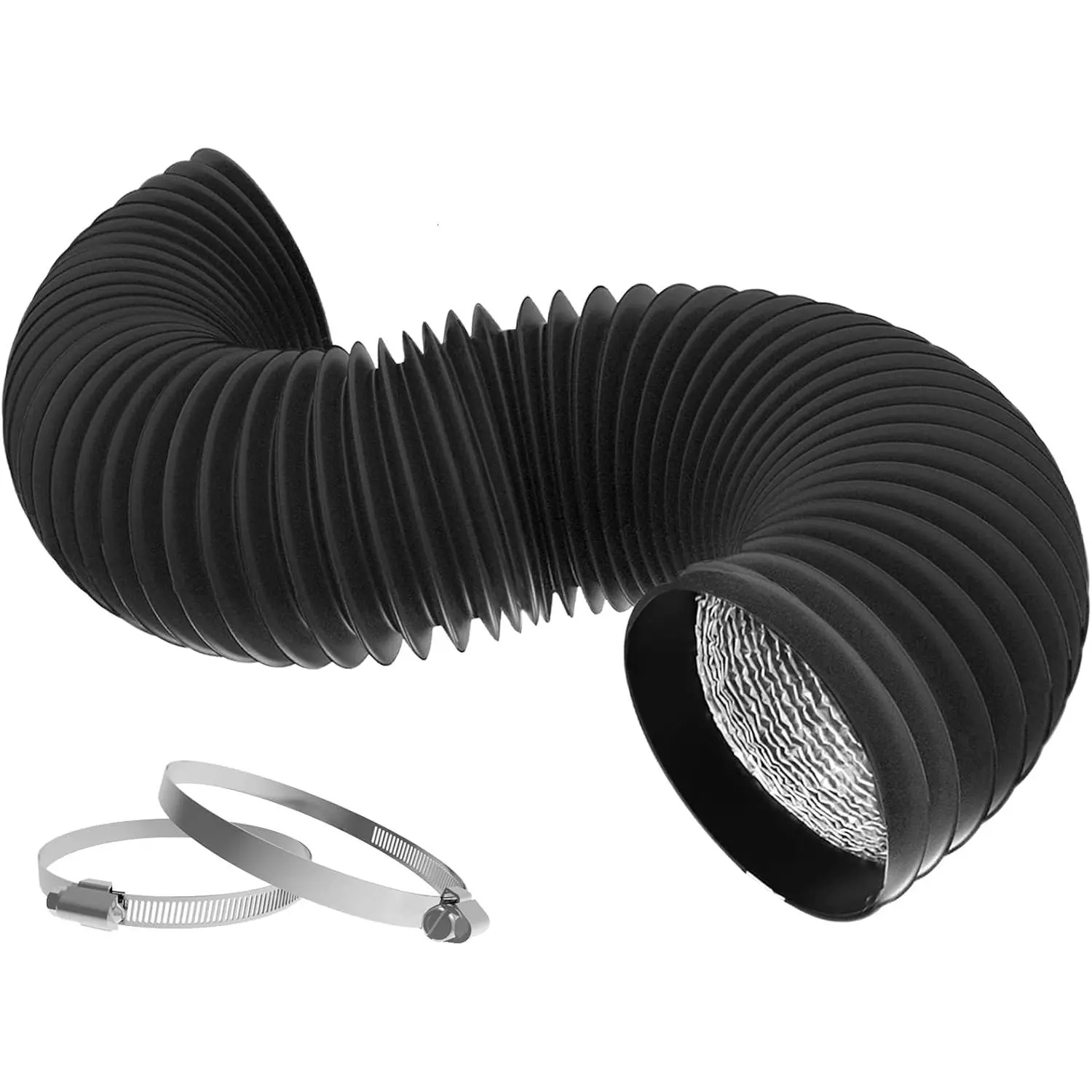 Dryer Vent Hose Flexible 4 Inch 8  PVC  Foil Ducting Insulated Dryer Vent Hose for HVAC Ventilation with 2 Clamps (4in 8ft)