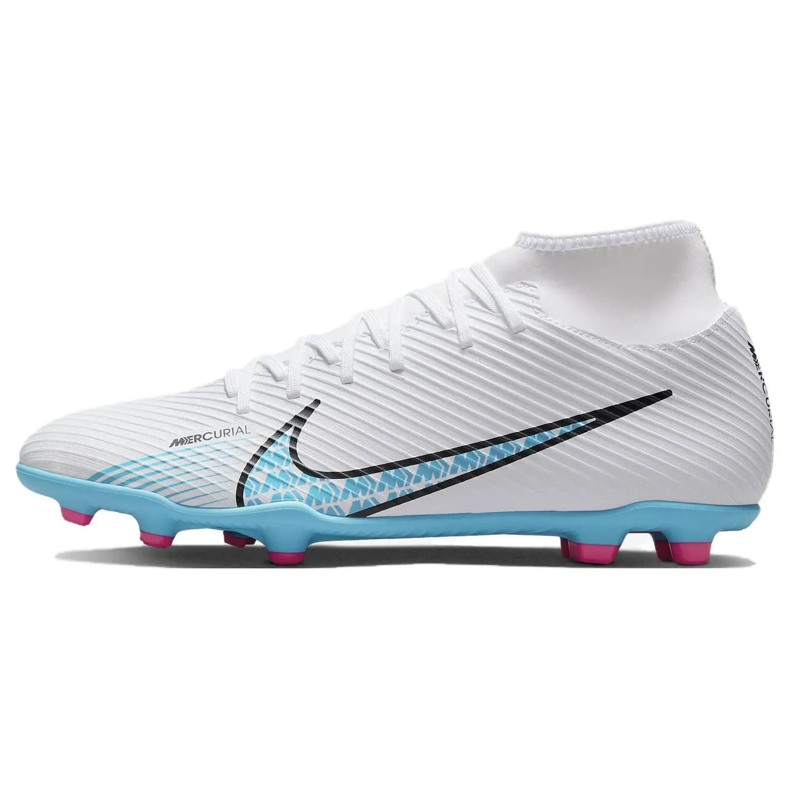 Nike Mercurial Superfly 9 MG Soccer Cleats for Men – White and Blue, Artificial Grass, Comfortable and Versatile Verifiable, with credentials and supporting global authentication