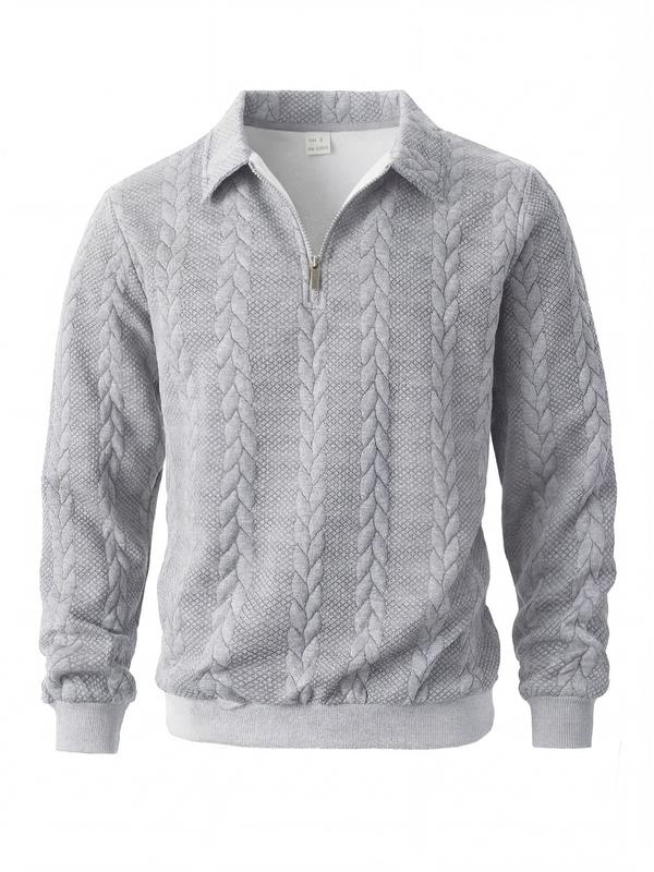 Men's Spring Outfits Knitted Polo Neck Long Sleeve Sweatshirt for Daliy Wear, Old Money Zipper Half Button Design, Casual Versatile Trendy Simple Pullover，Essential for Man's Wardrobe.