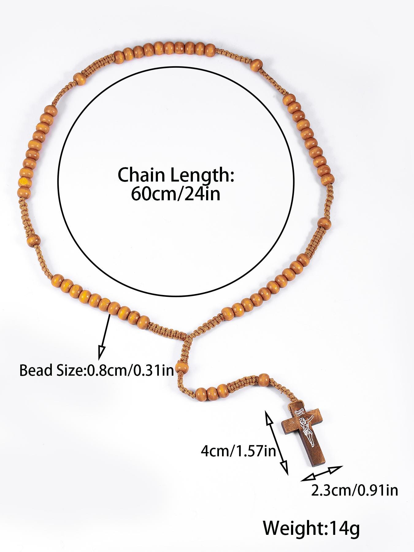 Vintage Wooden Beaded Rosary Necklace, Cross Pendant Necklace for Men & Women, Fashion Jewelry for Party, Daily Decor, Trendy All-match & Exquisite Jewelry for Birthday Gift, Cross Charm Necklace, Dainty Cross Necklace