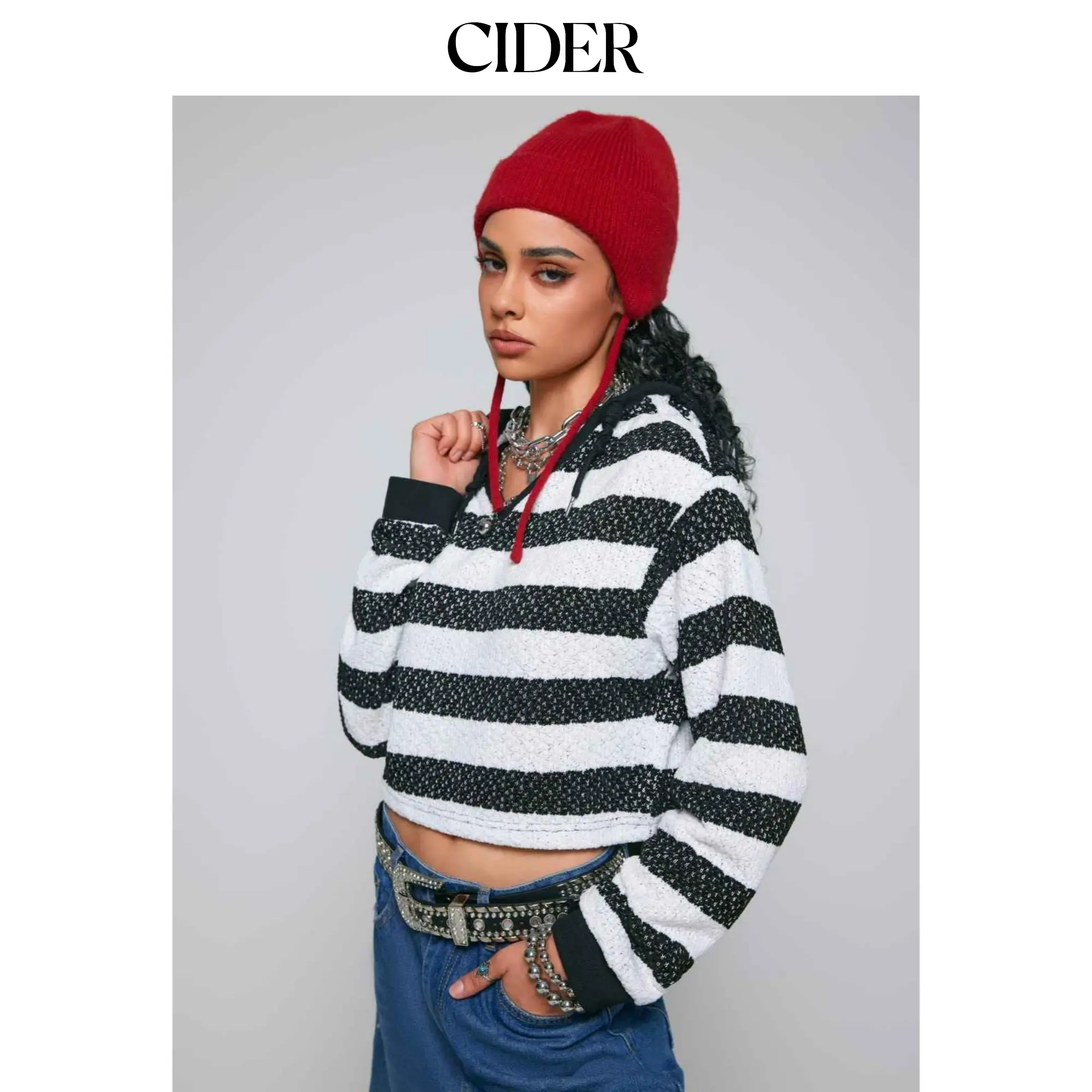Cider [size 2-10] Knit Stripe Drawstring Crop Hoodie SummerFinds