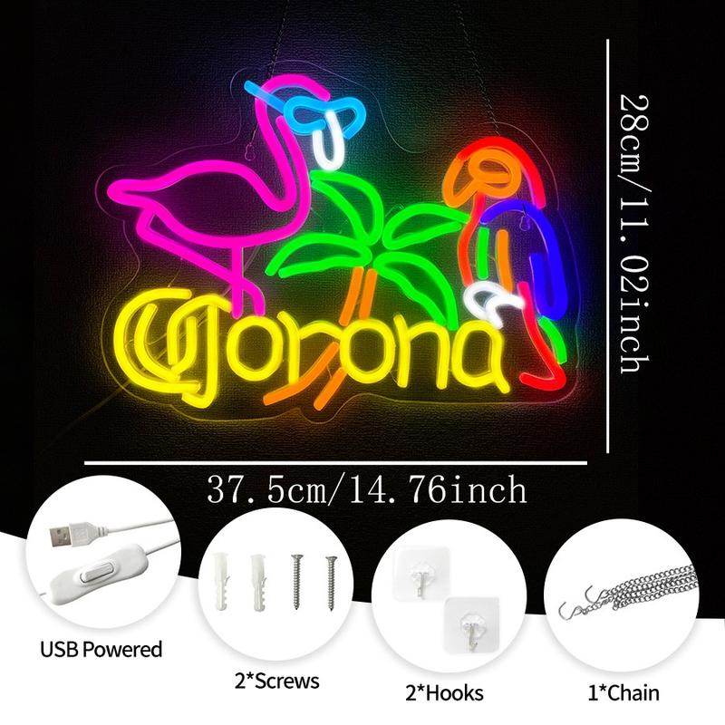 Flamingo and Parrot Coronet Neon Sign for Wall Decor Beer Bar LED Man Cave Neon Light USB Powered Neon Art Signs Decor Gifts