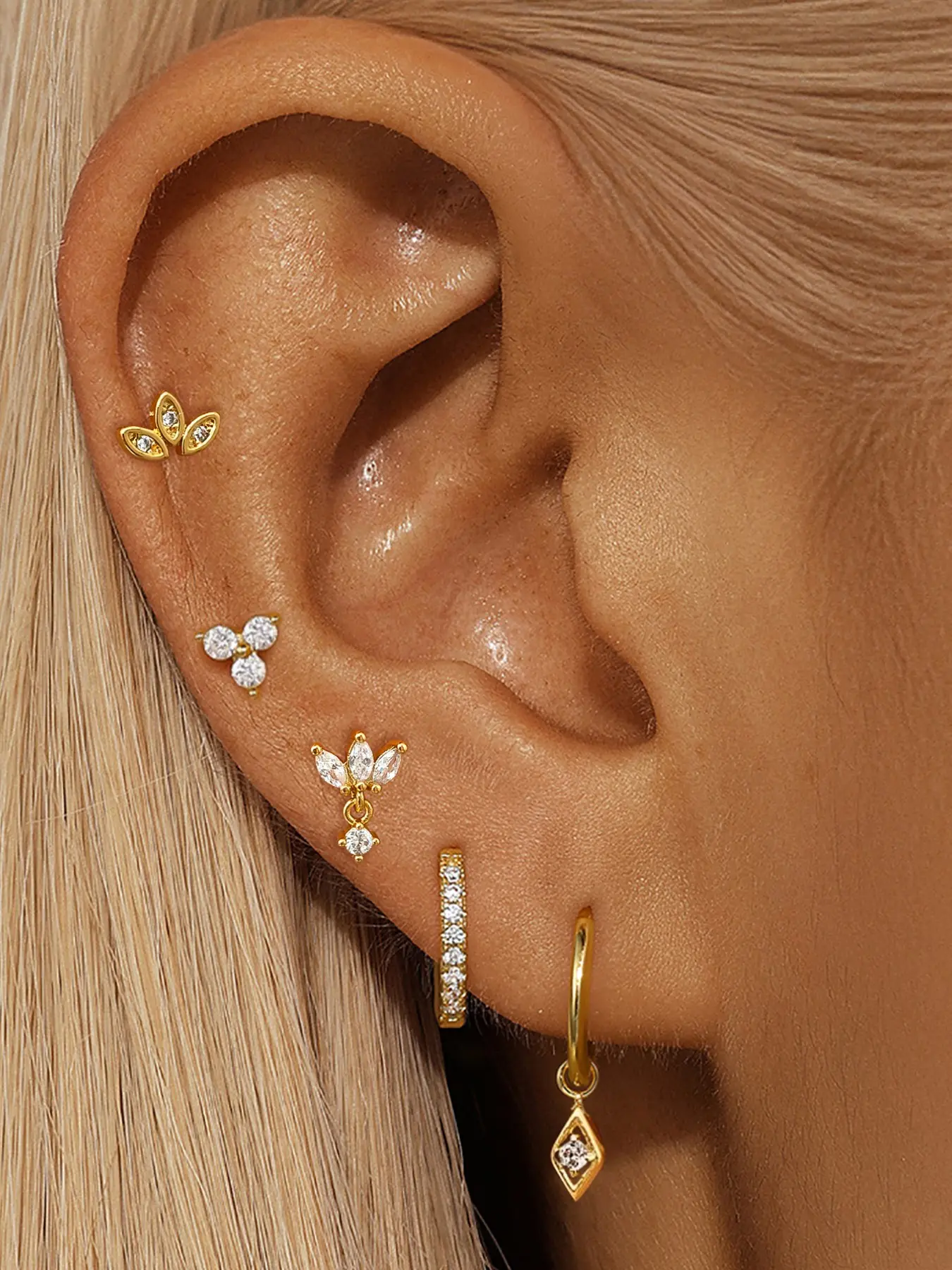 5Pcs Amazing 24K Gold Plated Cubic Zirconia Hoop Earrings Set For Women Zircon Stud Earrings Pack Drop Dangle Earrings Stack
