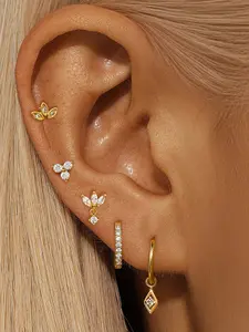 5Pcs Amazing 24K Gold Plated Cubic Zirconia Hoop Earrings Set For Women Zircon Stud Earrings Pack Drop Dangle Earrings Stack