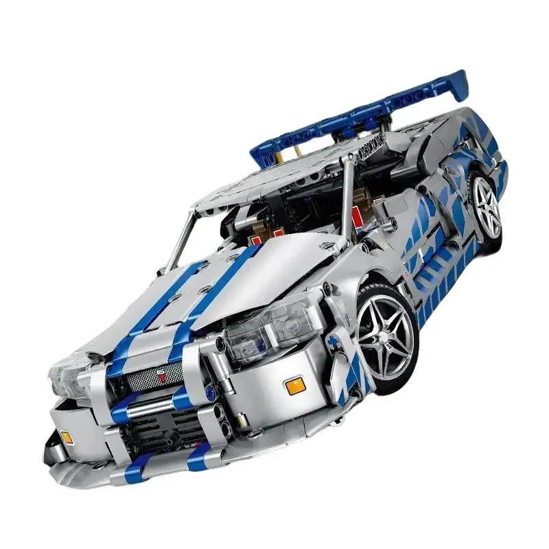1 Set Fast & Furious Style GTR Drift Car Building Bricks, Silver & Blue Speed Racing Vehicle Model with Aero Body Kit, STEM Educational Toy for Teens Adults Age 12+, Collectible, 2026 Hot Sale