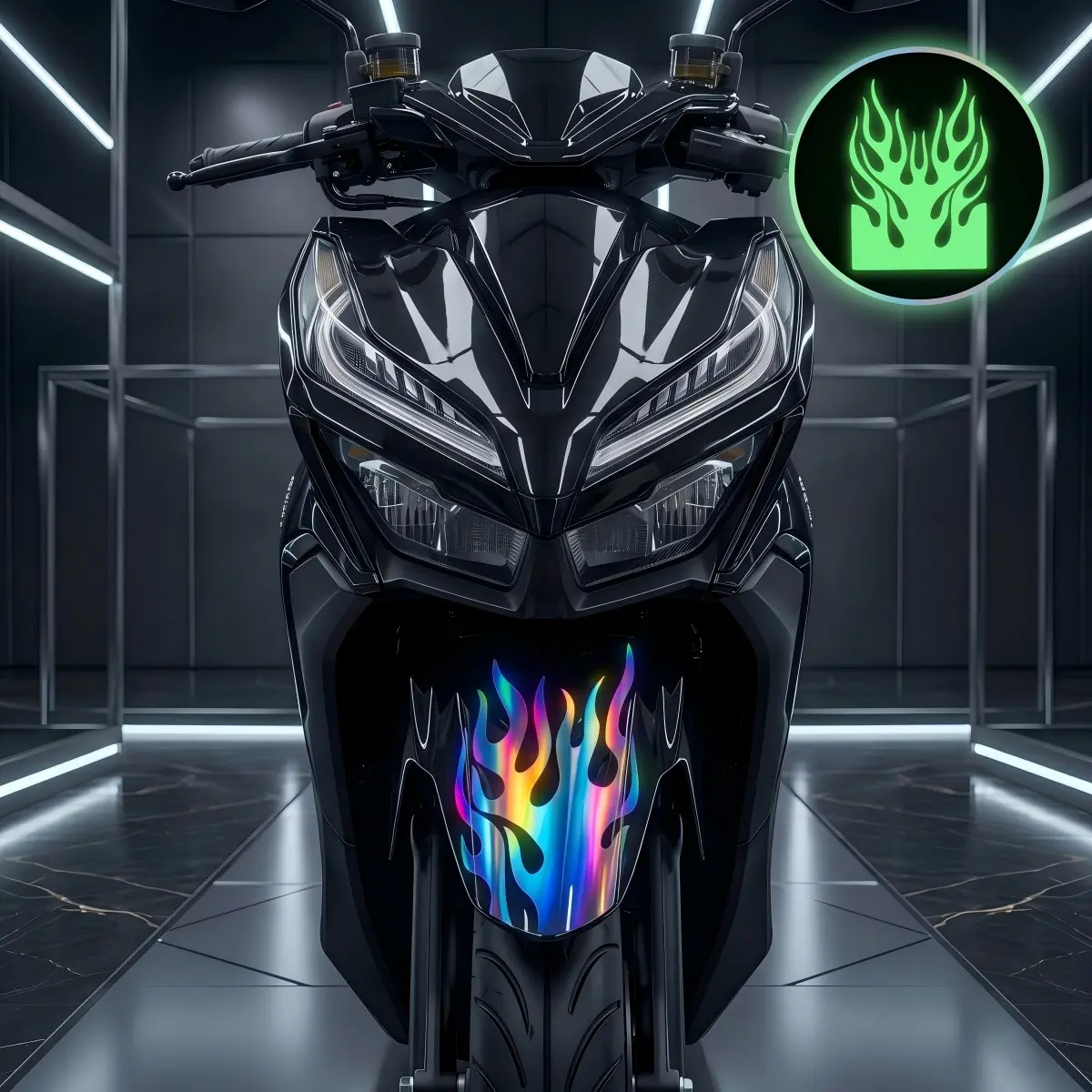 1pcs War God Flame Sticker, Waterproof Motorcycle Decal, Flame Design Wallpaper, Scratch Cover, Cool Customization, Universal Fit, Motorcycle Stickers