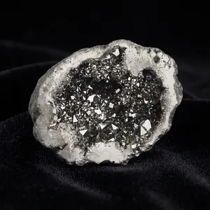 Electroplated Silver Moroccan Geode Carving Decor, Home Decoration, Office Bedroom Desk Crystal, Feng Shui Statue, Positive Energy Gift