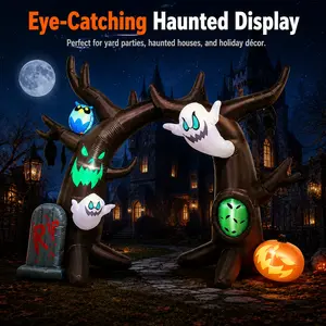 Halloween 2.4m Inflatable Ghost Tree Arch, 8ft Giant Phantom Owl Pumpkin Tombstone, LED Light, Waterproof, Party Decor, Outdoor Yard Decoration