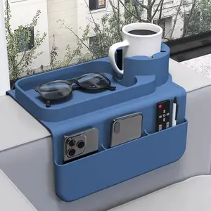 Silicone Couch Cup Holder Tray, Waterproof Sofa Armrest Table with Side Pockets, Couch Arm Caddy Organizer for Drinks, Snacks, Remote, Phone, Eyeglasses and Living Room Essentials