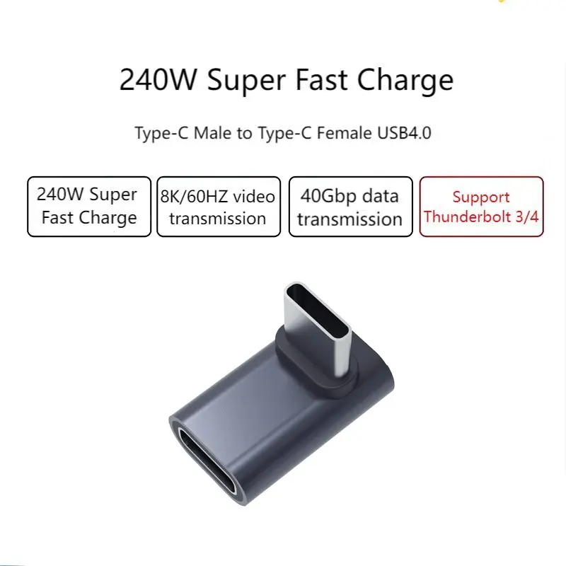 USB C Right Angle Adapter 40gbps, USB C U-Shaped Adapter 240w, USB 4.0 Type C Adapter, Supports 8k Video, for Laptops, Tablets, Phones