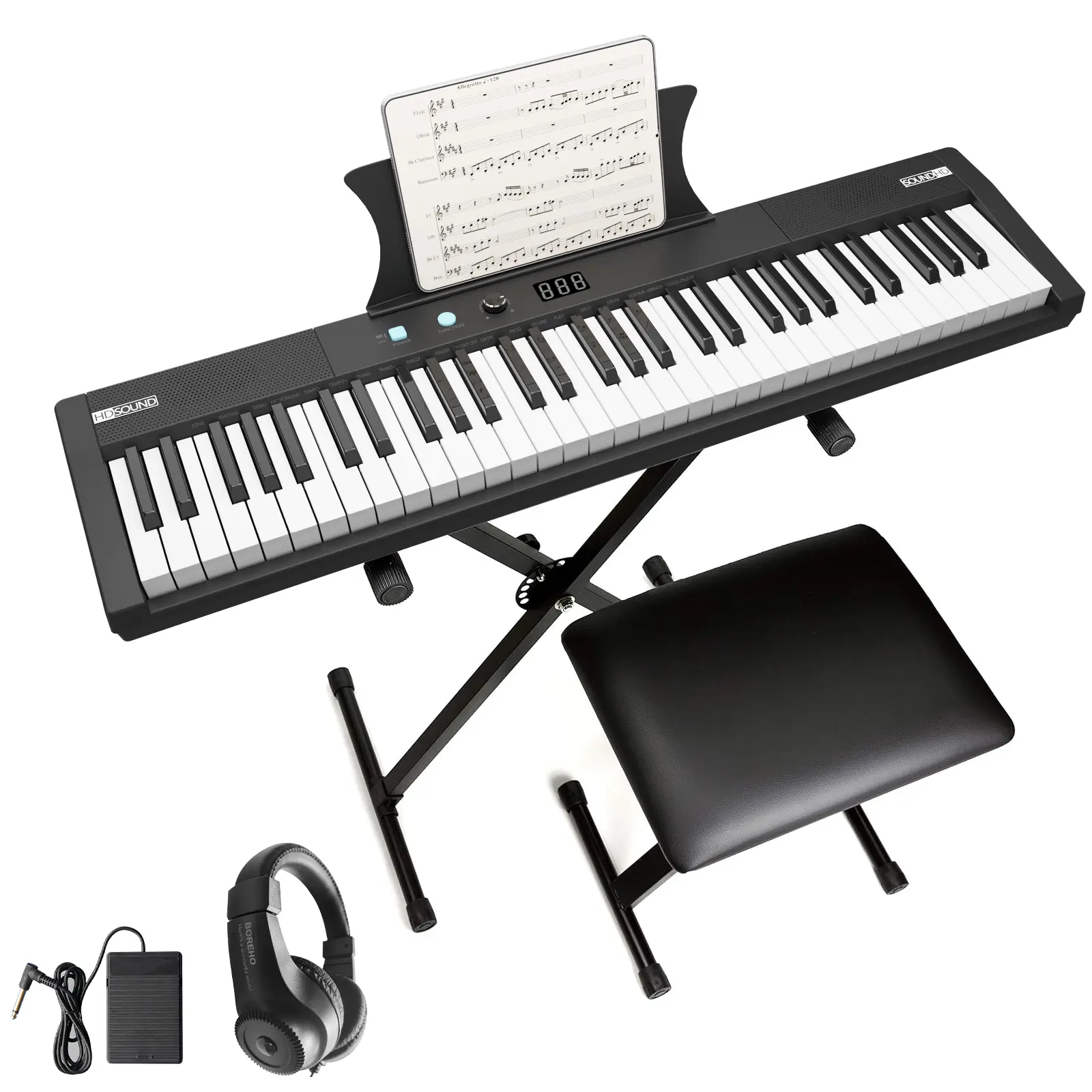 61-Key Portable Semi-Weighted Electronic Keyboard Piano – Power Adapter, Pedal, Headphones, Stand & Stool – Great for Beginners & Professionals – Perfect Birthday or Christmas Gift