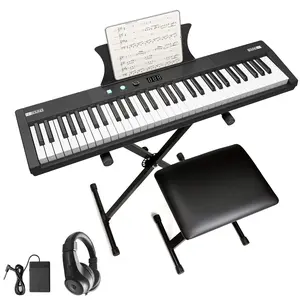 61-Key Portable Semi-Weighted Electronic Keyboard Piano – Power Adapter, Pedal, Headphones, Stand & Stool – Great for Beginners & Professionals – Perfect Birthday or Christmas Gift