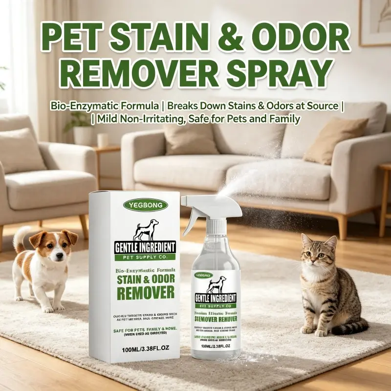 Pet Stain & Odor Remover Spray, Bio-Enzymatic Formula Breaks Down Organic Stains & Odors at Source, Mild Non-Irritating, Safe for Pets & Family, Cleans Urine, Feces, Vomit, Mud and Grease Stains