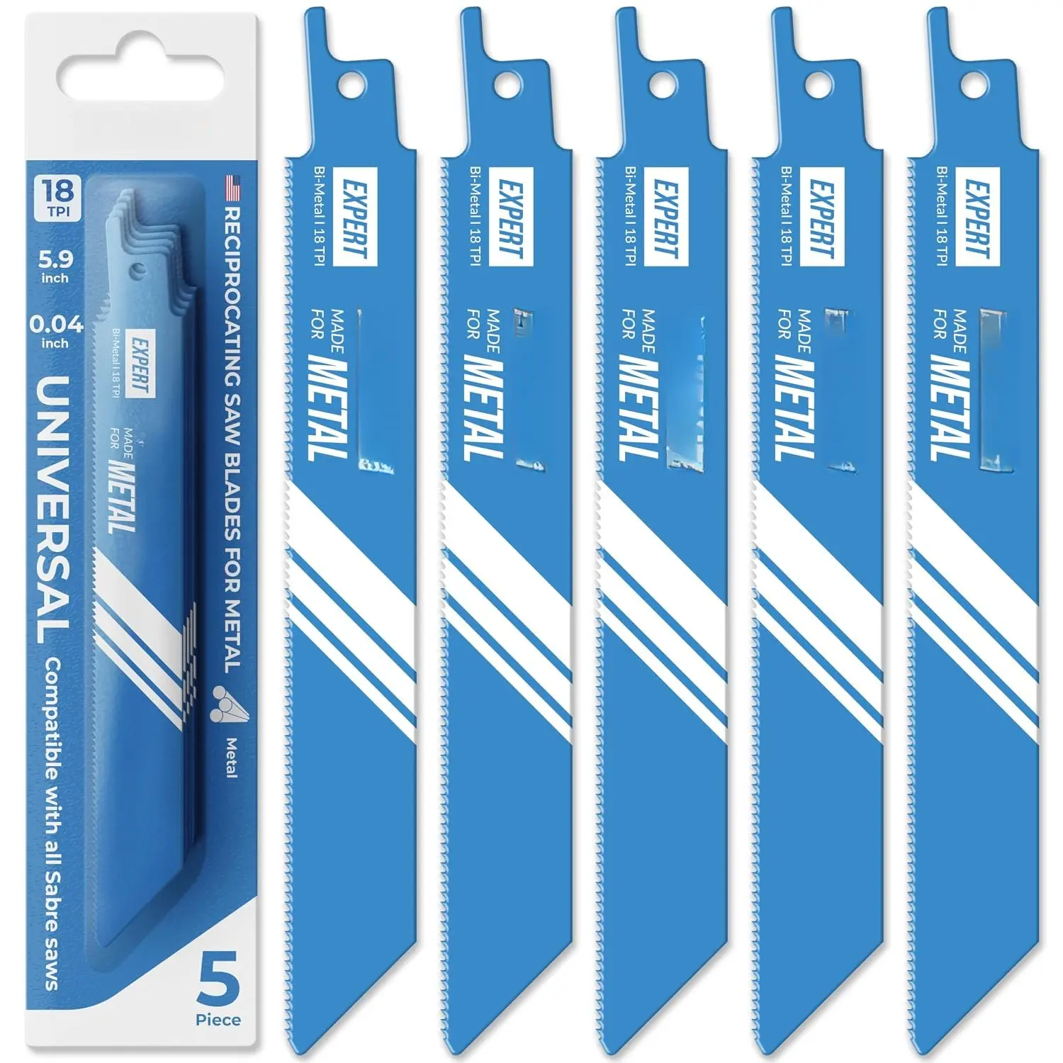Reciprocating   for Metal - 5 count - Bi-Metal Steel  Sawblades - 18 TPI ( per Inch)