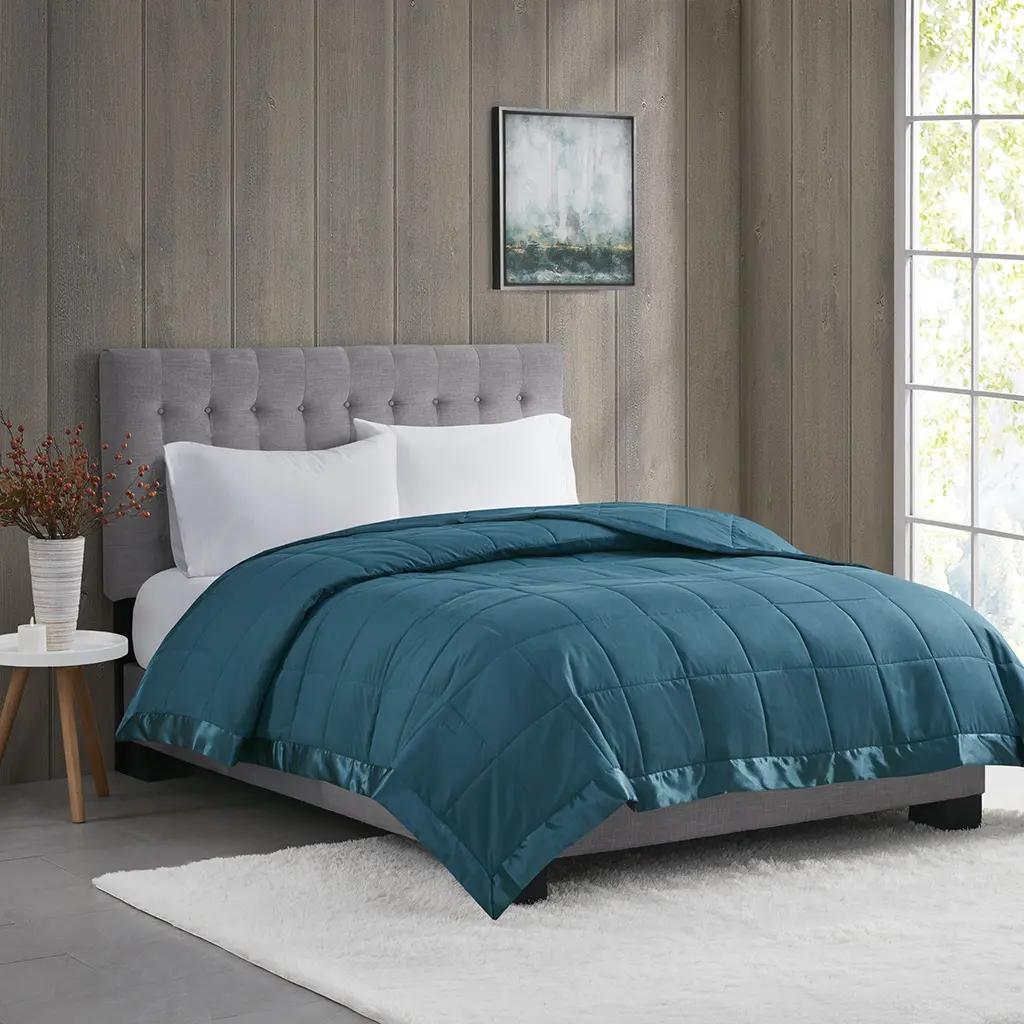 Nokaa Lightweight Down Alternative Blanket with Satin Trim, King Size, Teal, Soft Polyester, Hypoallergenic, Machine Washable, All-Season Bedding for Bedroom or Living Room