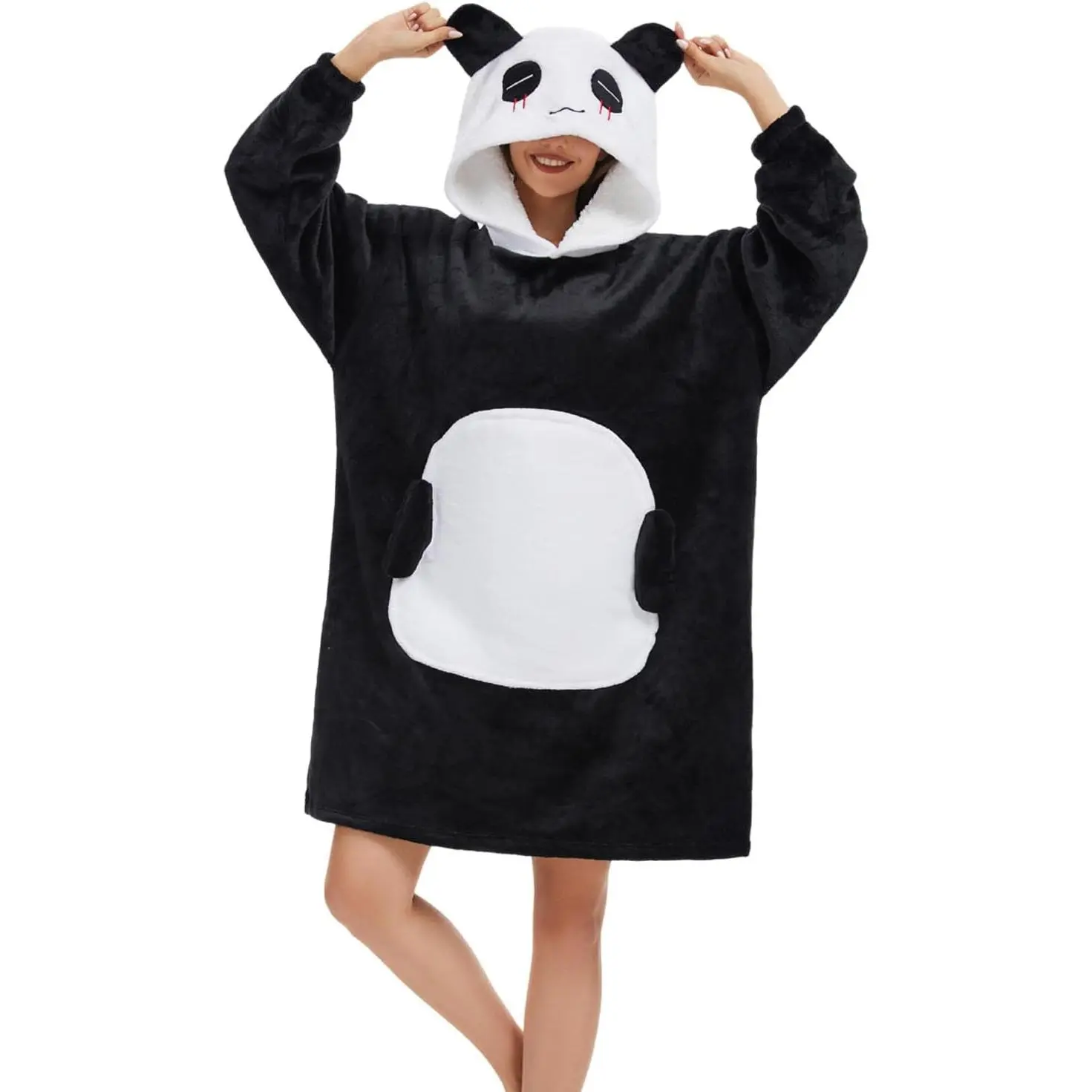 Wearable Blanket Hoodie with   – Warm Flannel Sherpa Sweatshirt Blanket for Adults