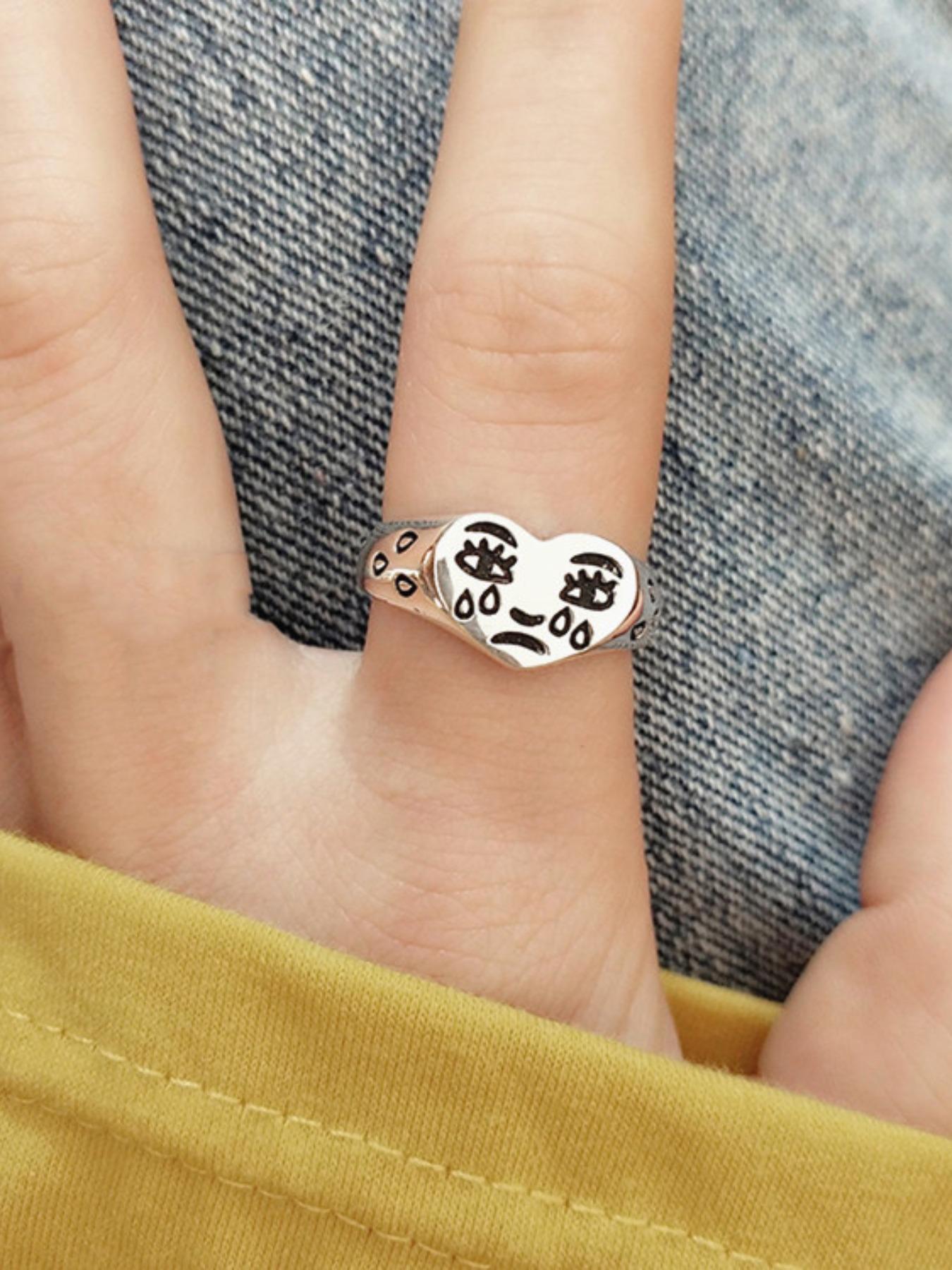 Women's Cute Heart Design Exquisite Trendy Heart Signet Ring, Vintage Trendy Retro Promise Engagement Rings, Stylish Vintage Jewelry As Birthday Gift for Women & Girls, Gifts for Wife, Vintage Rings