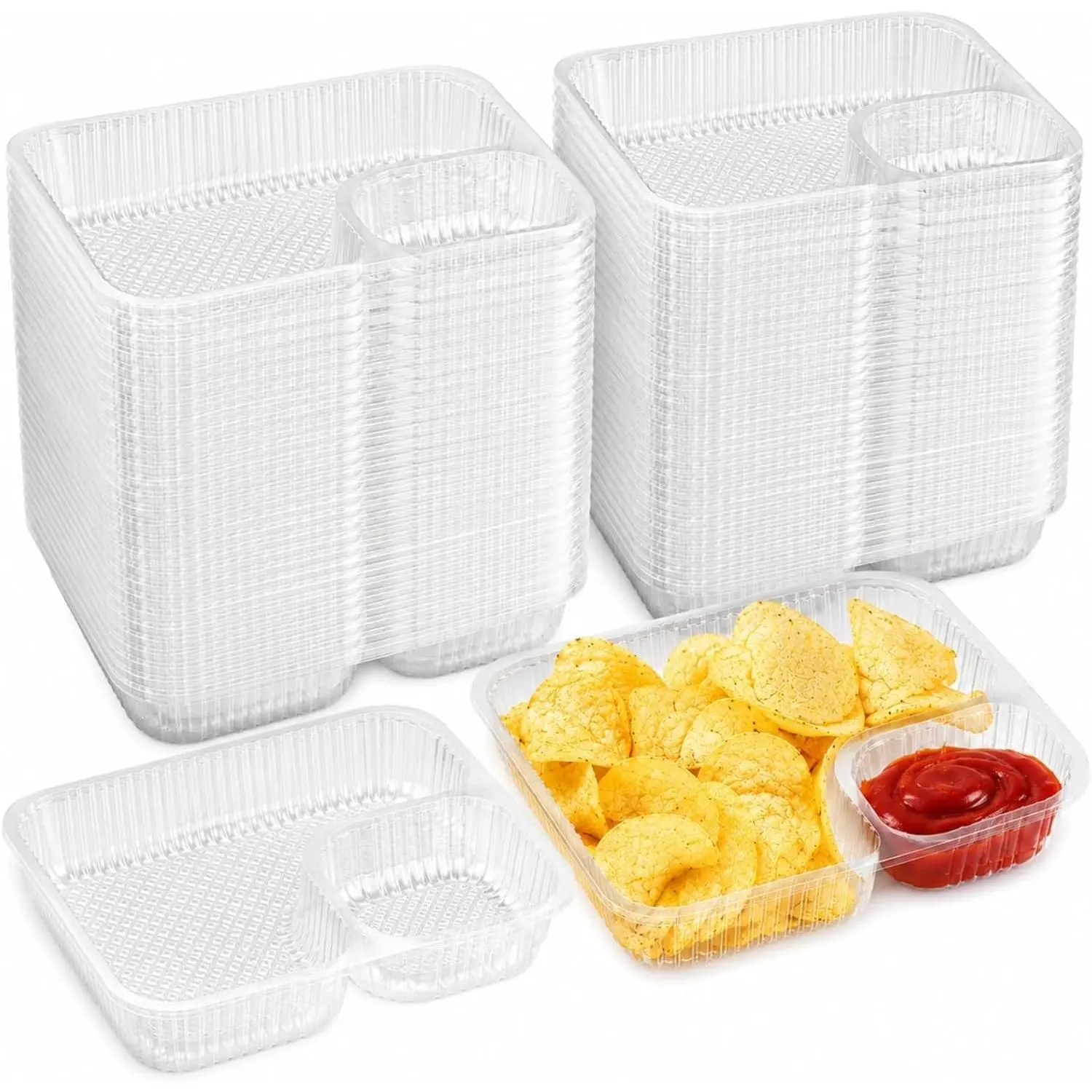 300 Pack Large 8"x6" Plastic Nacho Trays, 2 Compartment Disposable, Plastic Nacho Containers with Chip and Dip Holder for Party, Festivals, Kids, Theater