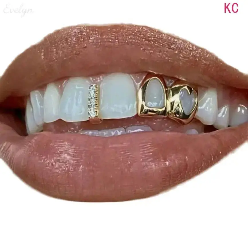 Hollow Star And Heart Plated Grillz, Gold Silver Two Tone Teeth Ornaments, Hip Hop Tooth Accessories For Cosplay And Party Matching