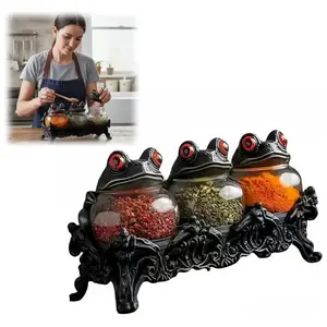Wizard Frog Pharmacy Spice Jars Set of 3, Vintage Unique Witch Halloween Kitchen Decor, Suitable for Salt, Pepper, Herbs, Tea