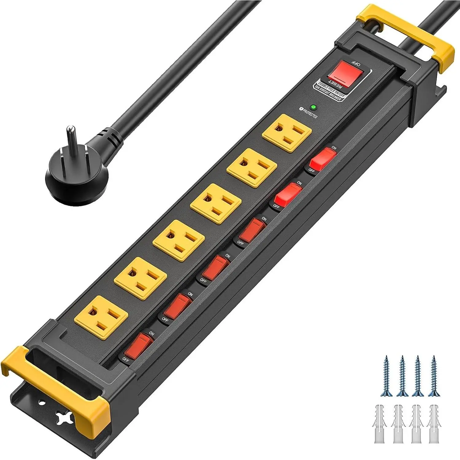 6 Outlet Heavy Duty Power Strip with Individual Switches | 3300J Surge Protector,Mountable,6FT Cord Management,Recessed Wide-Spaced,ETL Listed(15A/1875W)