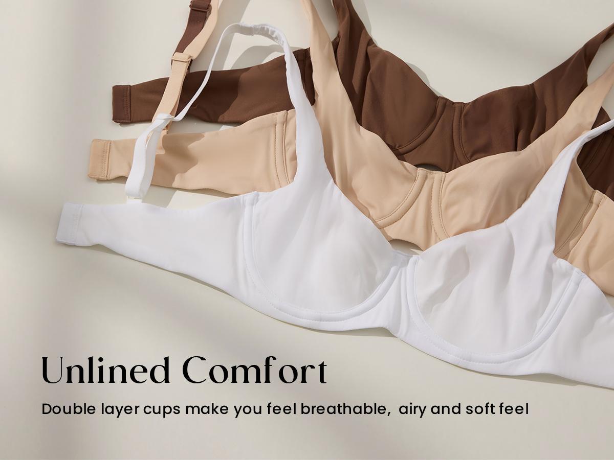 Unlined Balconette Bra No Padded Underwired Double Layer Cup Adjustable Straps Soft Stretchy Invisible Under Low Cut Tops