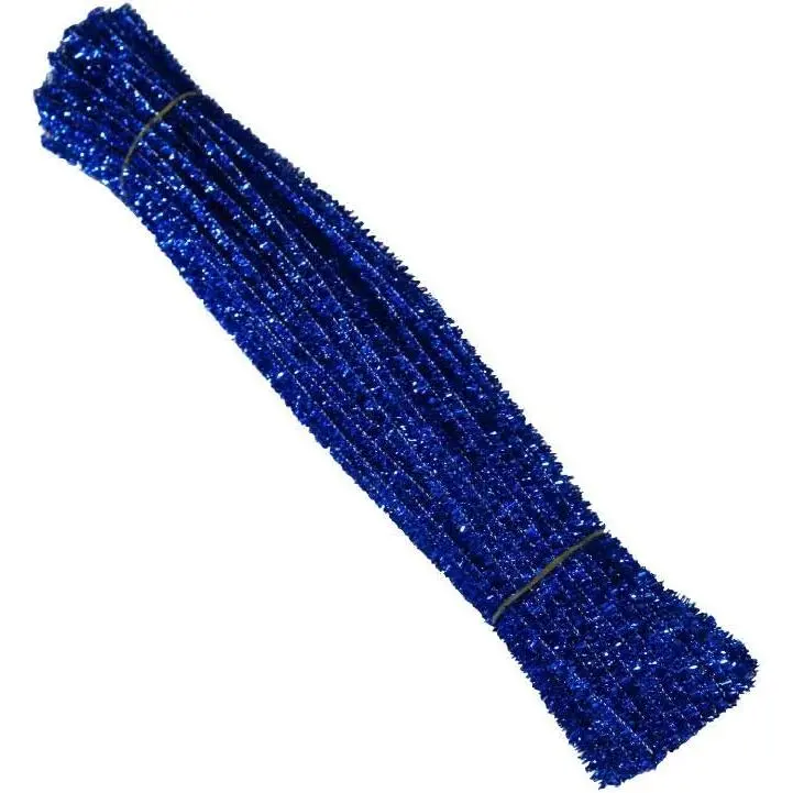 100 Count 6mm x 300mm Shiny Chenille Stems Metallic Pipe Cleaners Tinsel Stems Wired Sticks for DIY Arts and Crafts (Blue)