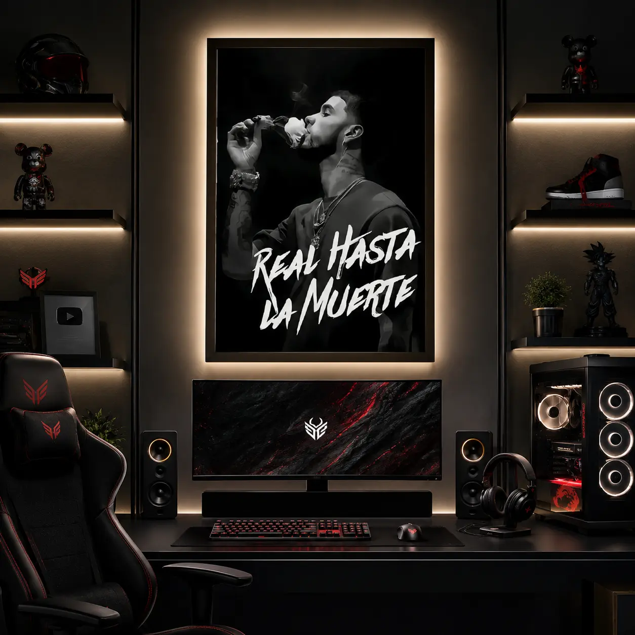 Real Hasta La Muerte Canvas Print Wall Art, Modern Art Deco Musical Portrait Artwork, Contemporary Aesthetic Home Decor for Bedroom Living Room Office Studio, Waterproof Wall Hanging Decoration, Unique Statement Piece Gift Idea for Music Fans and Collecto