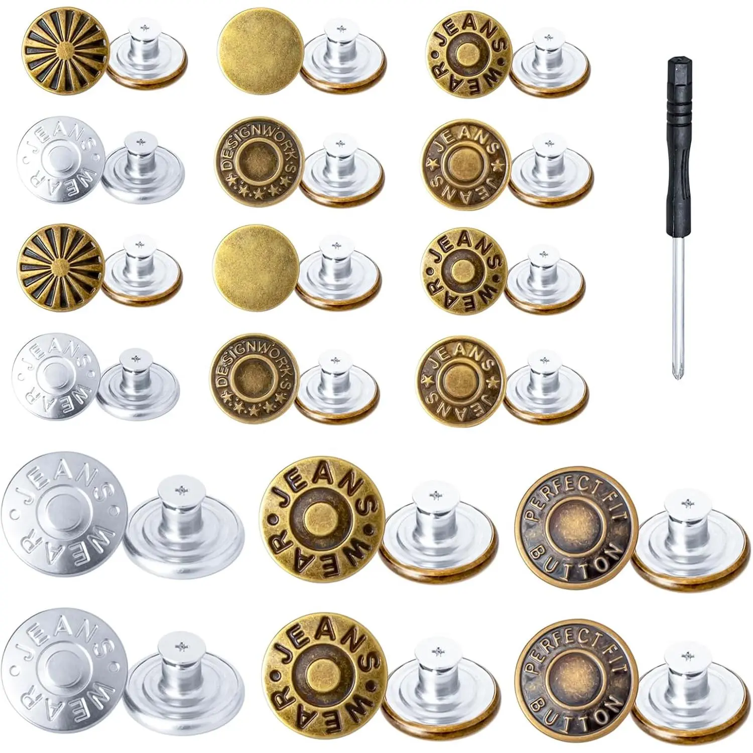 48 Jeans Buttons, No-Sew Jeans Button  Set
