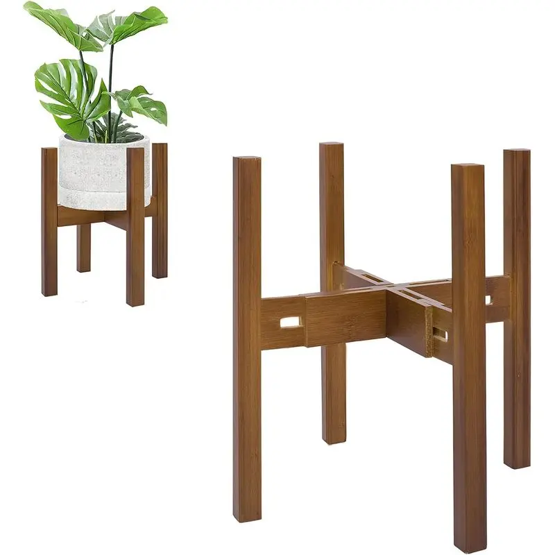 Adjustable Plant Stand Indoor,Bamboo Mid Century Modern Plants Stands, Stable Plant Holder,Fit 8 9 10 11 12 inch Pots (Pot & Plant Not Included)