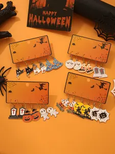 24pcs Halloween Enamel Dangerous Earrings Set, Ghost Pumpkin Mummy Witch Hat Tombstone Curse, Low Allergy Women's Jewelry, Perfect Gift
