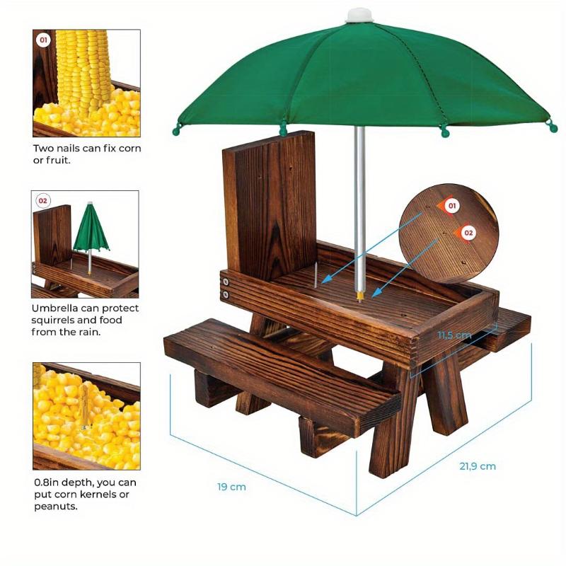 Wooden Squirrel Feeder with Umbrella, Durable Corn Cob Stand, Suitable for Chinchillas Wooden Squirrel Feeder with Umbrella, Durable Corn Cob Stand, Suitable for Chinchillas