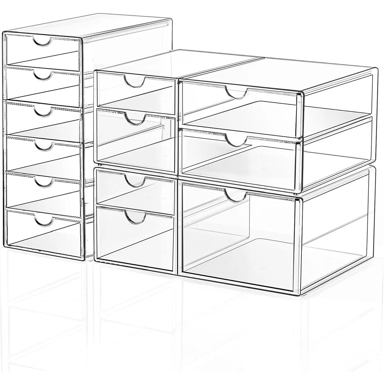 Makeup Drawer Storage Organizer with 13 Drawers, 3 Set  Office Desk Organization and Storage,  Drawer Organizer for Makeup, Office, Countertop, , Pen, Desktop, Bathroom, Bedroom