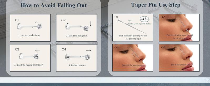 THUNARAZ 20 Pcs Shining Simple L-shape/Flat Back Nose Studs for Women Men Surgical Steel Hypoallergenic Body Piercing Jewelry Threadless Nose Studs with Taper Insertion Pin 18G 20G Nose Rings Diverse Styles for Christmas Gift