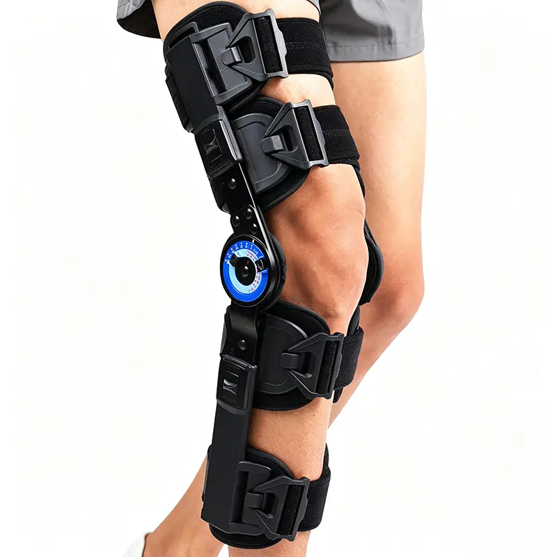 Adjustable ROM Hinged Post-Op Knee Immobilizer Brace, Healthcare Support for Ligament Injury Rehabilitation and Daily Wear, Breathable