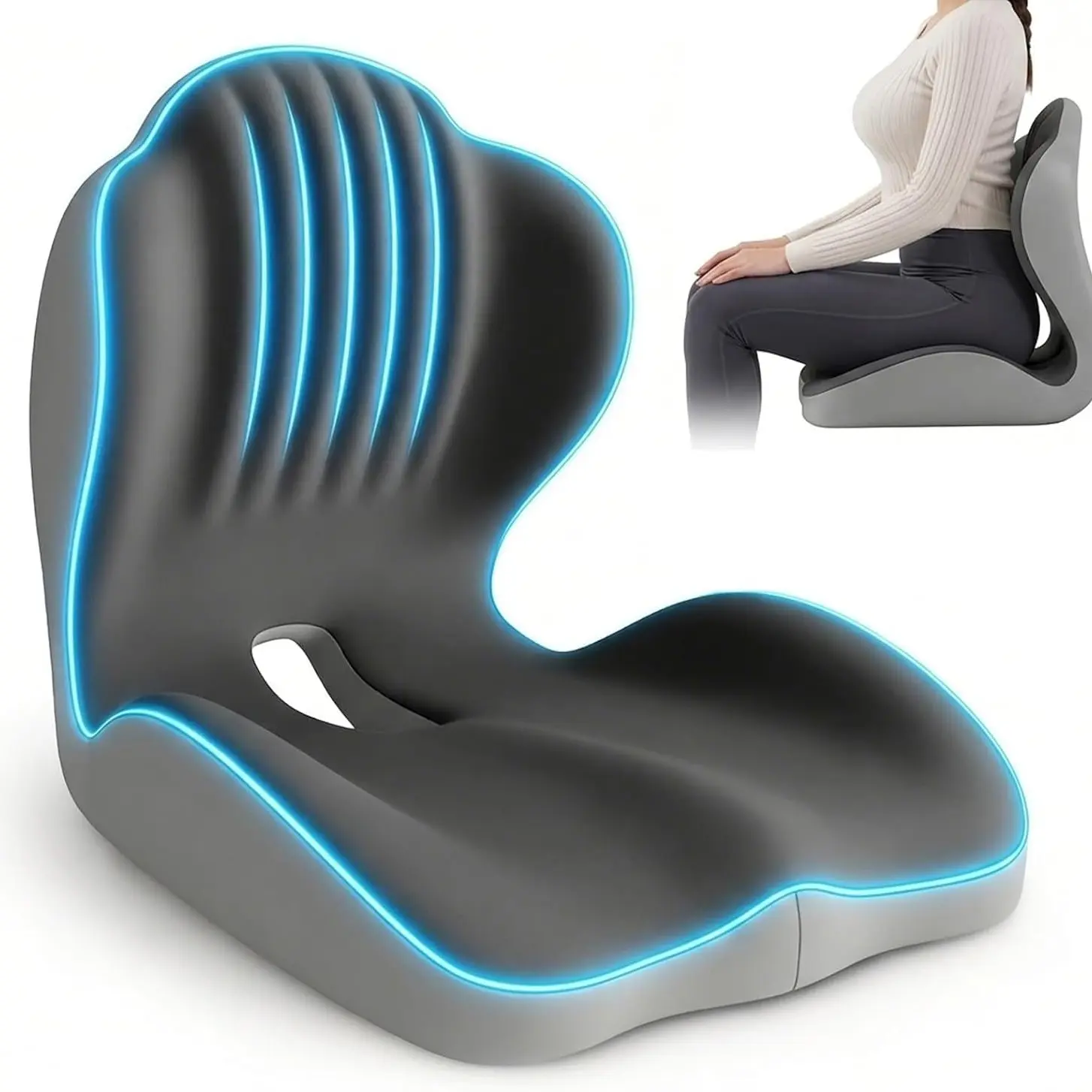 Ergonomic Lumbar & Seat Support Cushion, Memory Foam Seat Cushion with Lumbar Support Pillow, L-Shaped Memory Foam Seat Cushion with Hollow Design, Versatile Use, for Office Chair, Car Seat, Gaming Chair