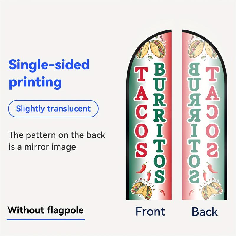 1pc Tacos Burritos Feather Flag, Mexican Food Banner, Taco Truck Sign, Street Food Advertising Flag, Fast Food Outdoor Display, Food Stand Feather Sign, Polyester Fabric, Flag Only, No Pole