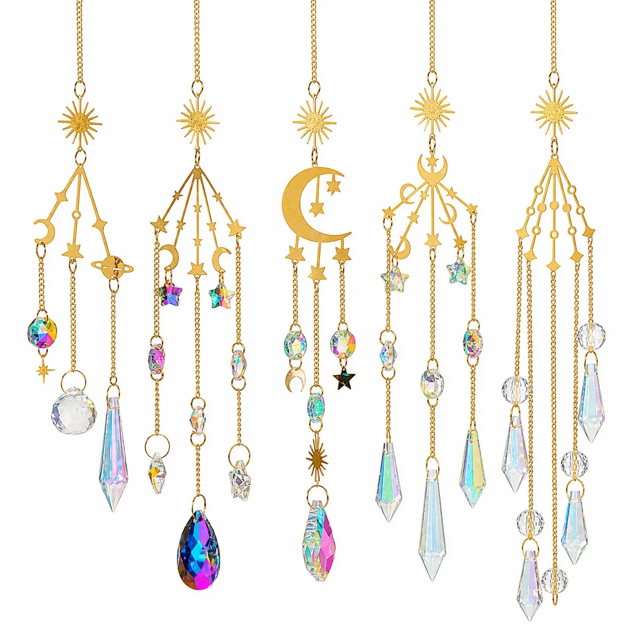 Galaxy Crystal Sun Catcher Lamp Wind Chime Pendant, DIY Rainbow Light Effect Crystal Hanging Decor Ornament, 1/5pcs Set