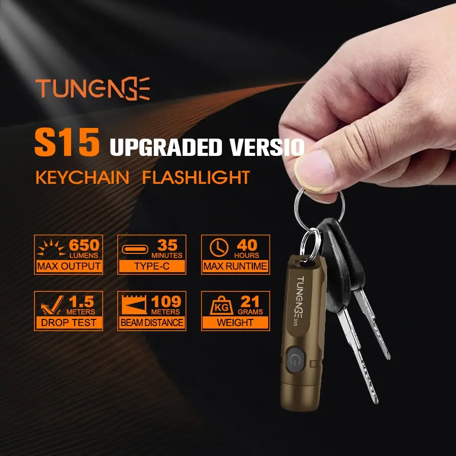 Tuneng S15 Upgrade Keychain Flashlight, Portable LED Light for Keys, Compact Design, Ideal for Emergency & Daily Use