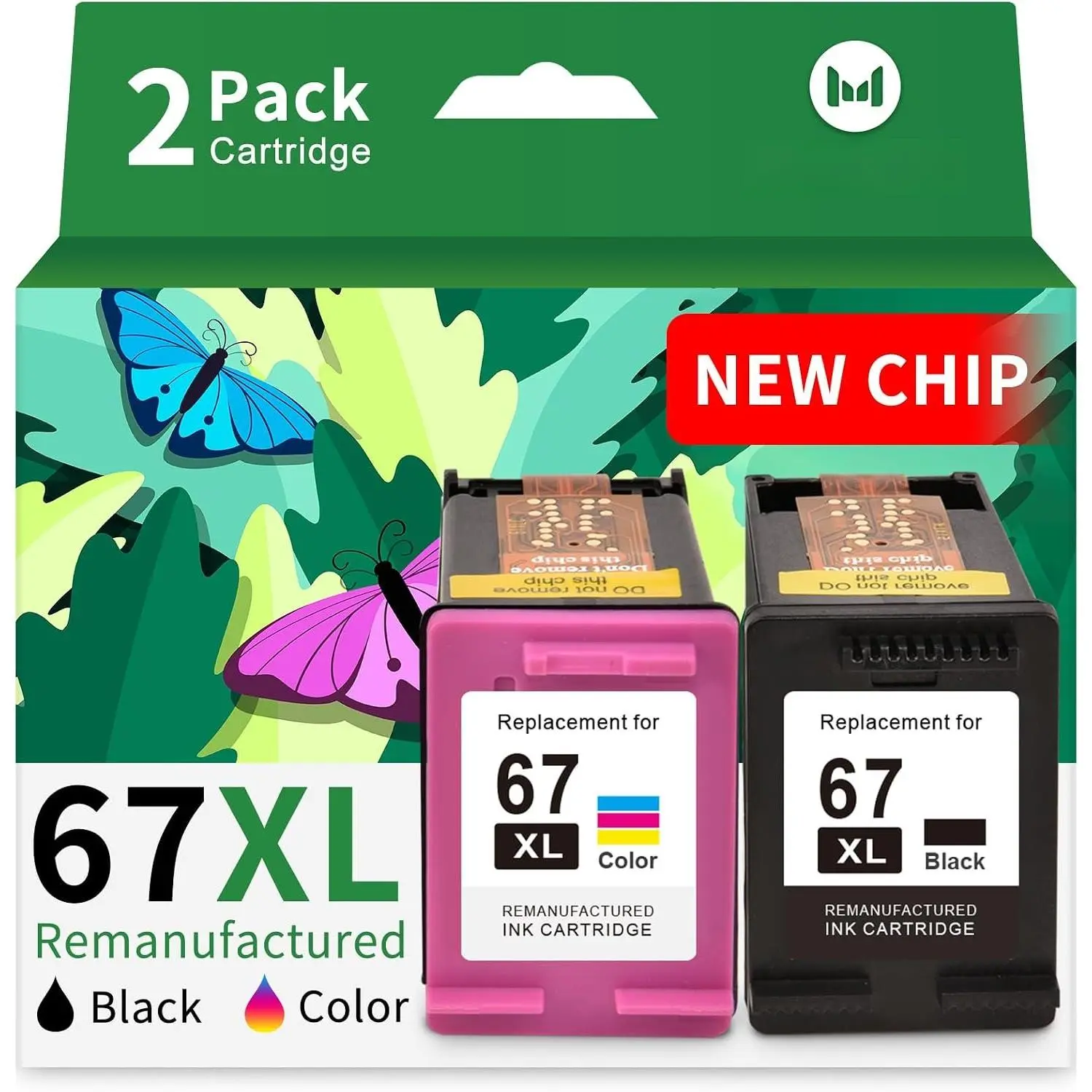 67XL  Printer Ink  for  Ink 67 Black/Color Combo Pack  67XL for DeskJet 6055e 2755e 2855e 2800e 4155e 2700e 2700 Envy 6000 6400 Envy Pro 6458 Printer Ink  67 (2 Pack)