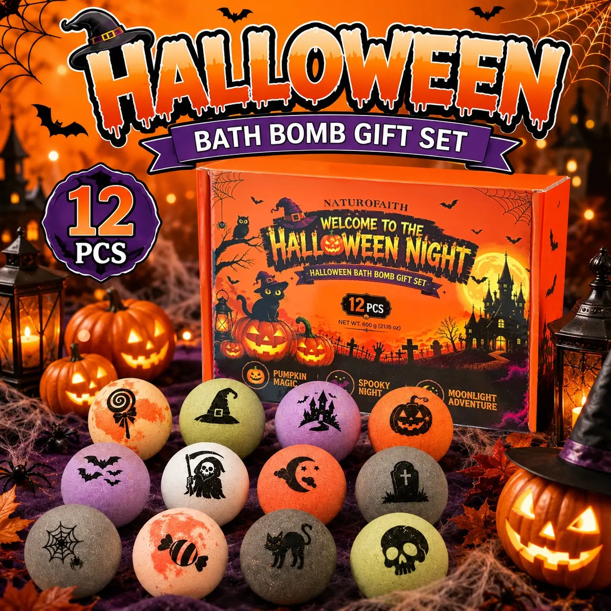 12PCS Halloween Bath Bomb Gift Set - Colorful Scented Bath Fizzies with Halloween Printed Designs, Bubble Bath Fizzers & Self Care Essentials Bath additive, Home Spa Bath Set, Party Favors, Gift Basket Stuffers, Birthday & Holiday Gifts for Women & Men